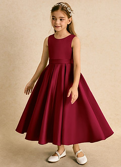 Azazie Junebuj Blumenmädchenkleider Ballkleid Plissee Matte Satin Kleid Burgunderrot image3