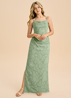 Azazie Mai Junior Etui Plissee Blumen-Burnout Kleid Staubiger Salbeigrün image5