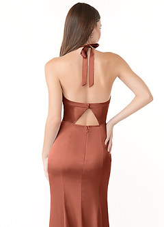 Azazie Emeria Bridesmaid Dresses Clay Mermaid Pleated Stretch Satin Dress image3