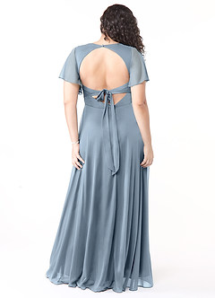 Azazie Induh Jurken voor bruidsmeisjes Jurk van Mesh met A-Lijn Fladderende V-hals Stoffig Blauw image8