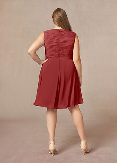 Azazie Theron Kleider für die Brautmutter A-Linie V-Hals Gefaltet Chiffon Kleid Rost image7