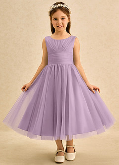 Azazie Macaron Flower Girl Dresses Wisteria A-Line Pleated Tulle Dress image3