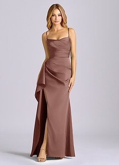 Azazie Sarai Bridesmaid Dresses Espresso Sheath Corset Stretch Satin Dress image3