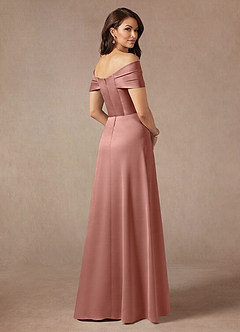 Azazie Amelia Mother of the Bride Dresses Rosette A-Line Off the Shoulder Stretch Satin Dress image2