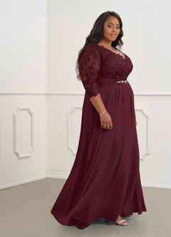 Azazie Hayek Mother of the Bride Dresses Cabernet A-Line V-Neck Lace Chiffon Dress image8