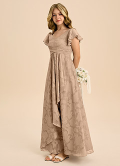 Azazie Omari Junior A라인 주름진 플로럴 번아웃 플로어 길이 주니어 신부 들러리 드레스 image6