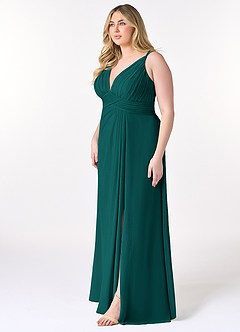 Azazie Maren Allure Bridesmaid Dresses Peacock A-Line V-Neck Lace Chiffon Dress image8