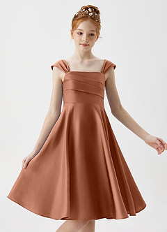 Azazie Amira Junior Klänning av A-Line i Stretch Satin Plisserad image3