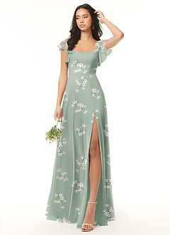 Azazie Bondi Bridesmaid Dresses Agave Lilly Floral A-Line Ruffled Chiffon Dress image2
