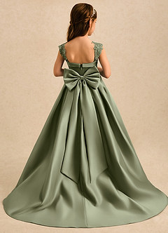 Azazie Genie Flower Girl Dresses Pistachio Ball-Gown Off the Shoulder Matte Satin Dress image2