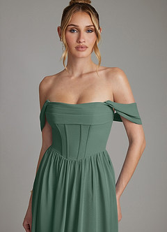 Azazie Caterina Bridesmaid Dresses Sea Moss A-Line Corset Chiffon Dress image8