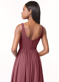 Azazie Keyla Bridesmaid Dresses Desert Rose A-Line V-Neck Pleated Chiffon Dress image4