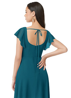 Azazie Bondi Bridesmaid Dresses Ink Blue A-Line Ruched Chiffon Dress image5