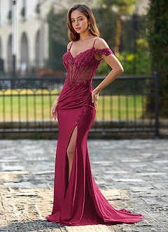 Doramen Bourgogne Robe de bal sirène en satin stretch image3