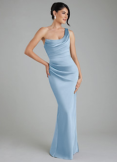 Azazie Sabrina At-home Try On Dresses Dusty Blue Mermaid Corset Stretch Satin Dress image1