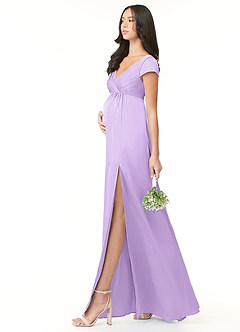 Azazie Allessia Maternity Bridesmaid Dresses A-Line Pleated Stretch Satin Floor-Length Dress image3