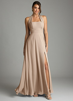 Azazie Tamira Bridesmaid Dresses Taupe A-Line Pleated Chiffon Convertible Dress image1
