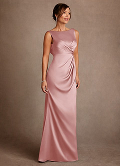Azazie Baltimore Mère de la mariée Robes Robe Trapèze en Satin extensible Plissée Rose Poudré image4