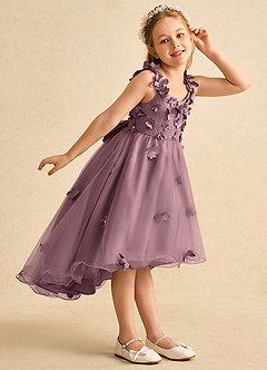 Azazie Tweety vestidos de niña de las flores Vestido de Malva Vintage de Tul de Corte En A con Encaje image5