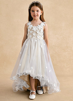 Azazie Celia Flower Girl Dresses Champagne A-Line Lace Tulle Dress image7