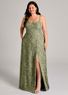 Azazie Moira Jurken voor bruidsmeisjes Jurk van Bloemen Burn-out met A-Lijn Zijsplit Pistache image10