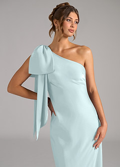 Azazie Capri Bridesmaid Dresses Sea Glass Mermaid One Shoulder Stretch Satin Dress image5
