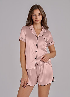 front Satin Short Sleeves Pajamas set