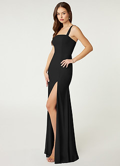 Azazie Alara Bridesmaid Dresses Black Sheath Side Slit Stretch Chiffon Dress image3