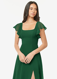 Azazie Bondi Robes de demoiselle d'honneur Robe Trapèze en Mousseline de soie Volant Vert Foncé image6