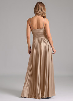 Azazie Vini Abiti da Damigella Abito A-Line in Raso Elasticizzato Plissettato Taupe image6
