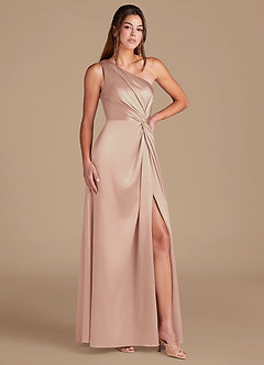 Azazie Brooke Bridesmaid Dresses English Rose A-Line One Shoulder Metallic Satin Dress image3