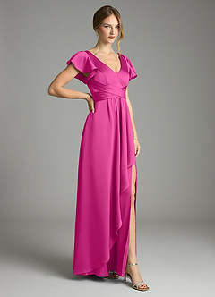 Azazie Omari Vestidos de damas de honor Vestido de Fucsia de Satén Elástico de Corte en A image5