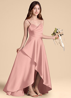 Azazie Prisha Junior Rosette A-Line Pleated Stretch Satin Dress image8