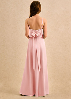Azazie Chamomile Girls Formal Robe Demoiselle D'honneur Fillette Robe Trapèze en Satin extensible Plissée Rose Poudré image5