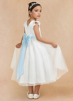 Azazie Hemi vestidos de niña de las flores Vestido de Marfil Azul Cielo de Tul de Corte En A con Lazo image1