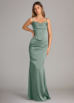 Azazie Sorrel Brautjungfernkleider Wandelbar Meerjungfrau-Linie Schulterfrei Stretch-Satin Kleid Silberner Salbei image7