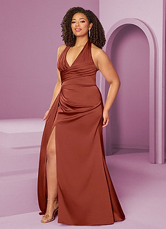 Barbie ♥ Azazie Bridesmaid Dresses Terracotta Mermaid Pleated Stretch Satin Dress image10