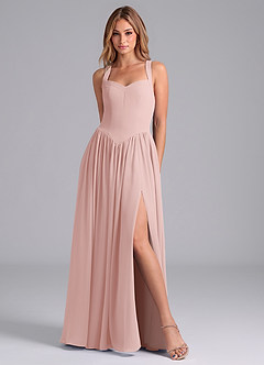 Azazie Francis Bridesmaid Dresses Powder Pink A-Line Corset Chiffon Dress image3