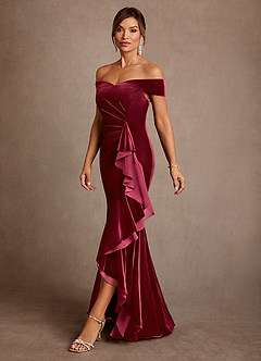 Azazie Billings Moeder van de bruid jurken Zeemeermin Jurk van flueel Off the Shoulder Bourgondië image2