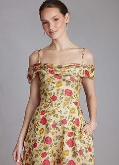 Azazie Kaliah Vestidos de damas de honor Vestido de Girasol de Brocado de Corte en A con Vestidos sin tirantes image3