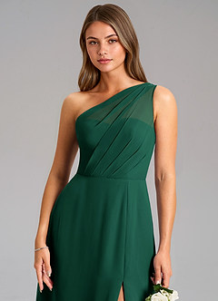 Azazie Phaedra Bridesmaid Dresses Emerald A-Line One Shoulder Chiffon Dress image8