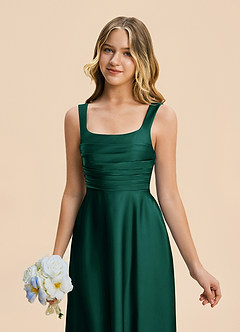 Azazie Azaria Junior A-Linie Plissee Stretch-Satin Kleid Smaragd image7