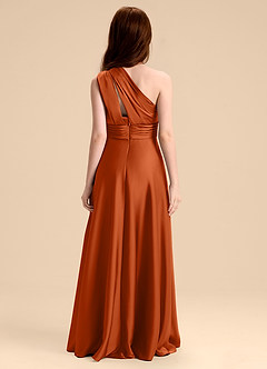 Azazie Charlize Junior Vestido de Naranja Quemada de Satén Elástico de Corte en A con Plisado image2
