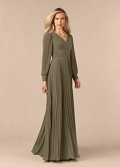 Azazie Zina Kleider für die Brautmutter A-Linie Plissee Chiffon Kleid Weidengrün image2