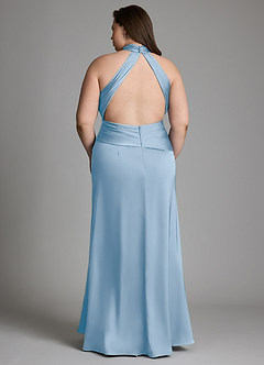 Azazie Gracelynn Bridesmaid Dresses Powder Blue Sheath Pleated Stretch Satin Dress image2