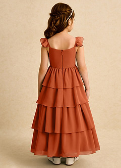 Azazie Boba Blumenmädchenkleider A-Linie Rechteckiger Ausschnitt Chiffon Kleid Gebranntes Orange image2