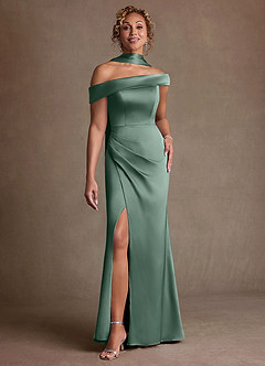 Azazie Kamala vestidos de madre de la novia Vestido de Eucalipto de Satén Elástico de Corte Recto con Hombro unilateral image1