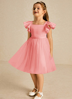 Azazie Kaeya Flower Girl Dresses Coral A-Line Bow Tulle Dress image4