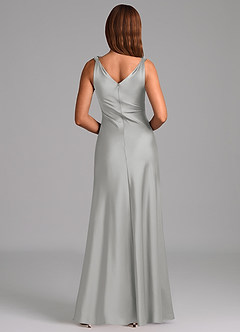 Azazie Nerine 신부 들러리 드레스 A라인 주름진 스트레치 새틴 바닥 길이 드레스 image5