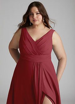 Azazie Karina Bridesmaid Dresses Pomegranate A-Line Pleated Chiffon Dress image11